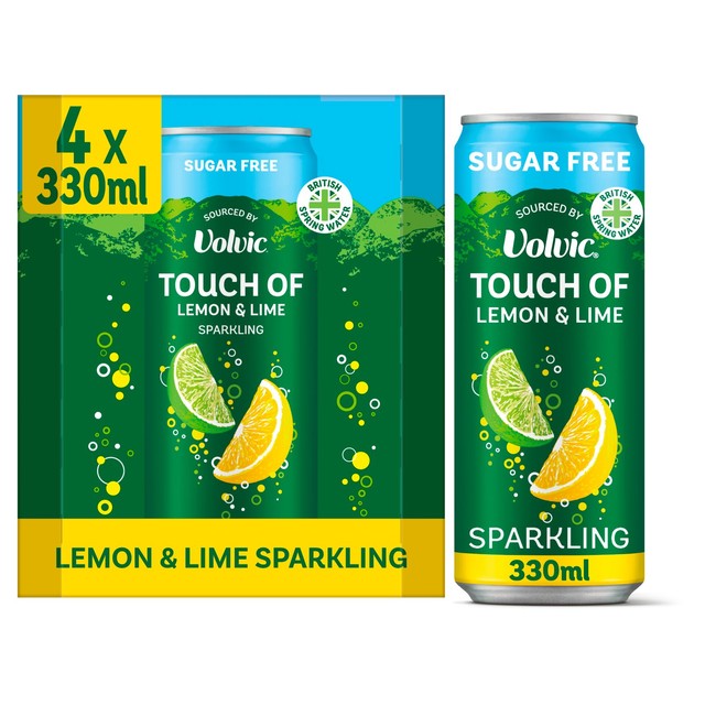 Volvic lemon and lime sparkling sugar free flavoured water 4 x 330ml cans (British brand)