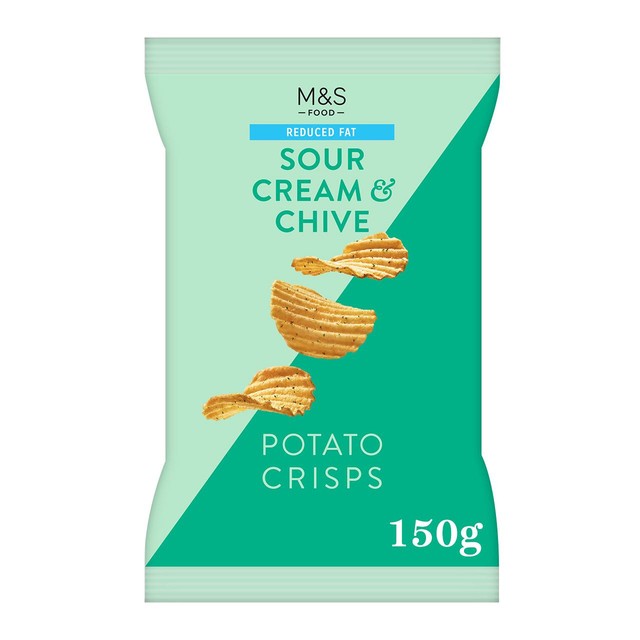 M&S Sour Cream & Chive Crisps 150g, imported from the UK