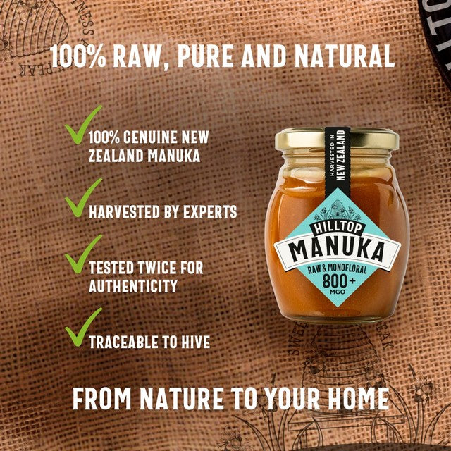 Hilltop Honey Manuka MGO800+ honey 225g, UK version
