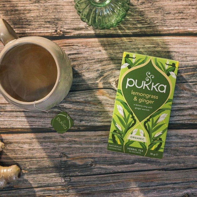 Pukka lemongrass and ginger herbal tea x20 tea bags imported from the UK