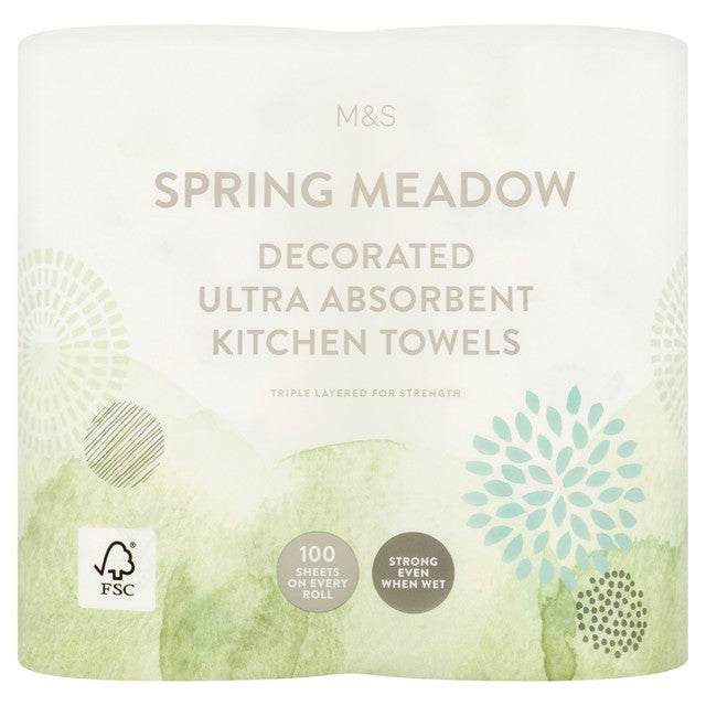 M&S ultra absorbent floral kitchen towels, 3-ply, 2 rolls with 100 sheets each, imported from the UK