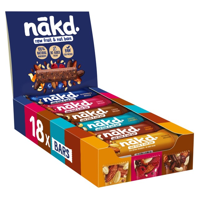 Nakd fruit and nut bars variety pack 18 x 35g, imported from the UK
