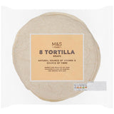 M&S plain wheat soft tortilla wraps 8 x 62g, imported from the UK