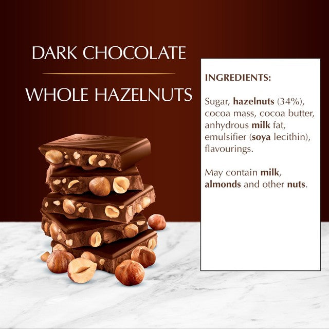 Lindt hazelnuts dark chocolate bar 150g, UK version