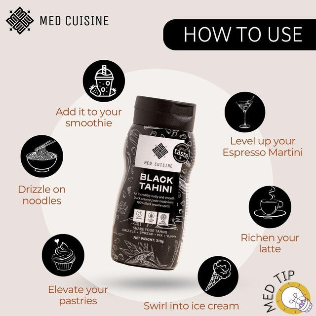 Med Cuisine black tahini paste 310g, imported from the UK