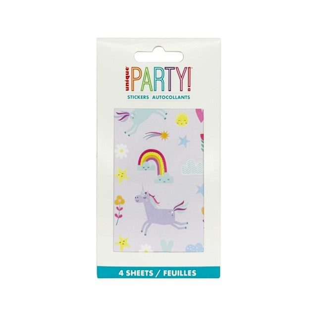 Unique Party unicorn sticker sheets 4 per pack (British brand)