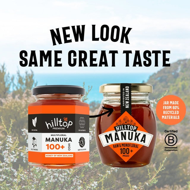 Hilltop Honey Manuka MGO100+ honey 225g, UK version