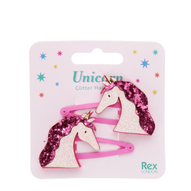 Rex London unicorn glitter hair clips 5cm (British brand)