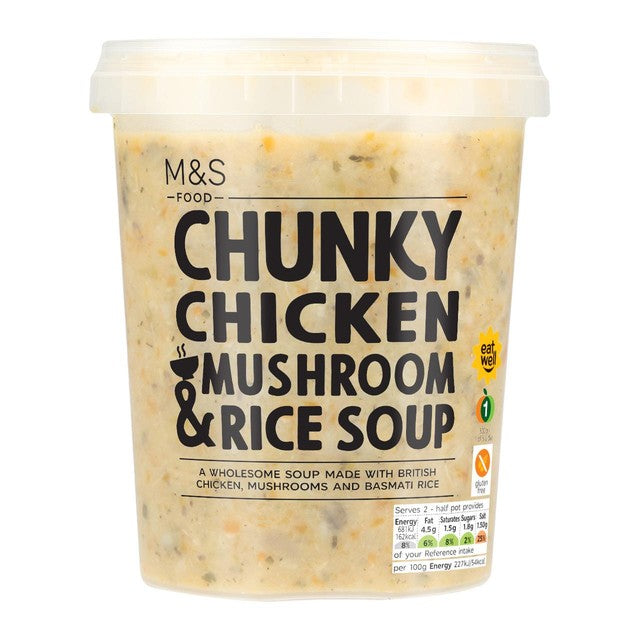 M&S Hühner-, Pilz- und Reissuppe mit Stückchen, 600 g, importiert aus Großbritannien