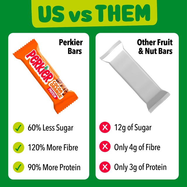 Perkier cacao orange protein bars 3x35g, imported from the UK