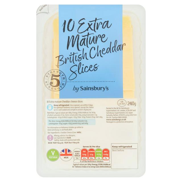 Sainsburys British Extra Mature Cheddar Cheese Slices 240g
