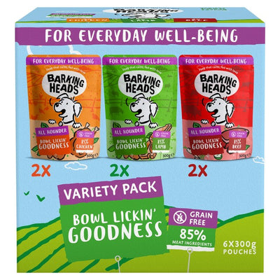 M&S Barking Heads Adult Dog Food Wet Pouches Variety Pack 6x300g- Buy online at McGrocer