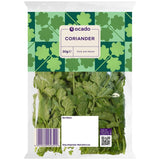 Ocado fresh coriander herb leaves plastic bag 30g, imported from the UK