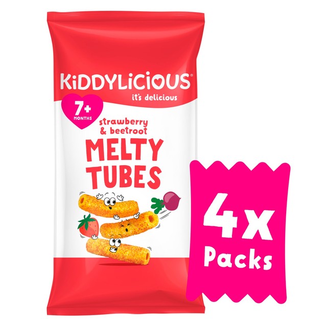 Kiddylicious Melty Tubes strawberry and beetroot baby snacks 4 x 10g, UK version
