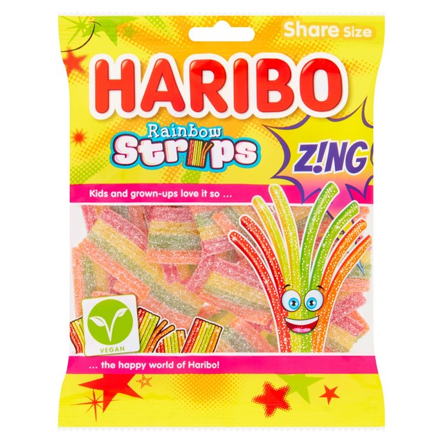 Haribo Rainbow Strips Zing fizzy fruit gums, UK version