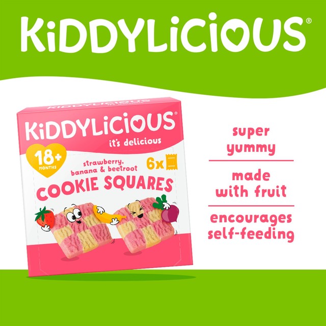 Kiddylicious strawberry, banana & beetroot cookie squares 6 x 24g pack, UK version