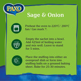 Paxo Sage & Onion Stuffing Mix 340g, imported from the UK