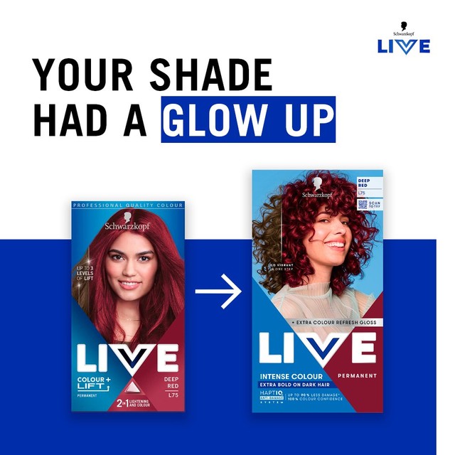 Schwarzkopf LIVE Intense Colour L75 Deep Red permanent hair dye (British brand)