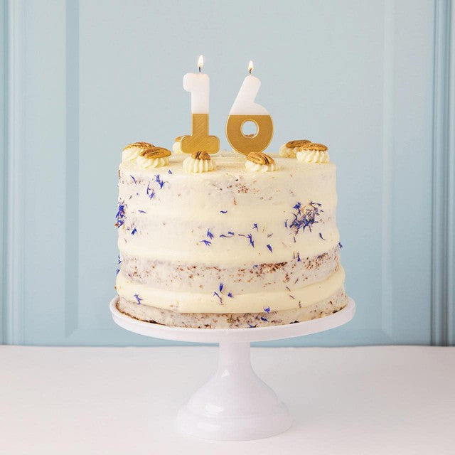 Talking Tables number 6 large gold candle (British brand)