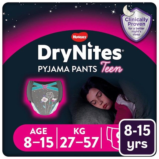 DryNites Girls Pyjama Pants 8-15 Yrs (27-57kg), UK version