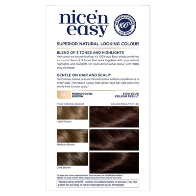 M&S Nice N' Easy Hårfarge Medium Cool Brown 5C Permanent Hårfarge Kit 60ml- Kjøp online på McGrocer
