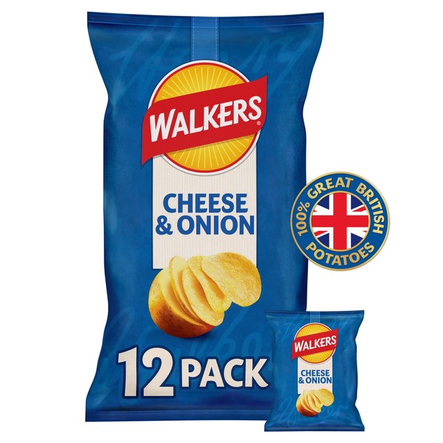 Walkers Cheese & Onion crisps 12x25g multipack (British brand)