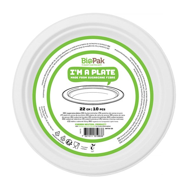 Duni white bagasse party plates 22cm (British brand)
