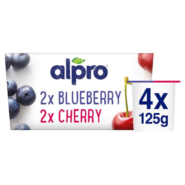 Alpro blueberry cherry dairy-free yogurt alternative 4 x 125g pack - British product
