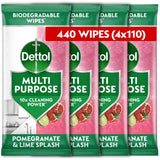 Dettol antibacterial biodegradable wipes pomegranate and lime 4x110, UK version