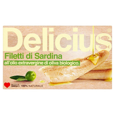M&S Delicius Sardine Fillets in Organic Extra Virgin Olive Oil Canned Sardines 90g- Buy online at McGrocer