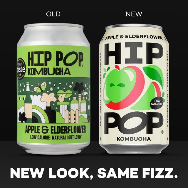 Hip Pop apple and elderflower kombucha drink 4 x 330ml, UK version