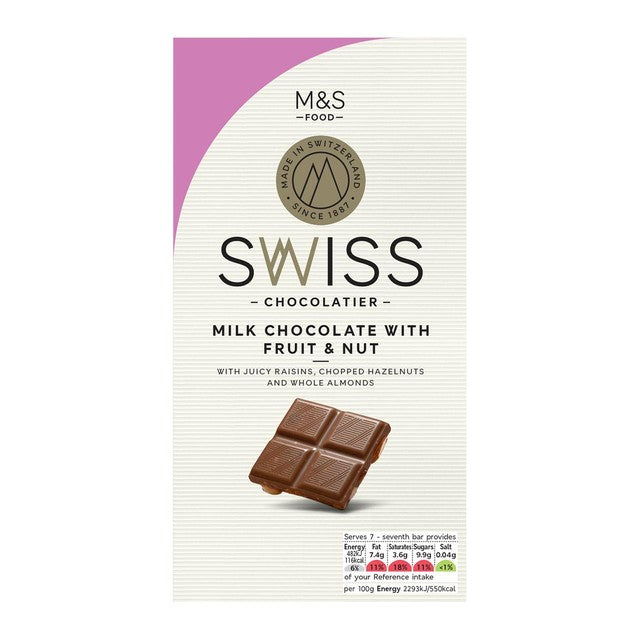 M&S Swiss Milk Chocolate Fruit Nut 150g, imported from the UK
