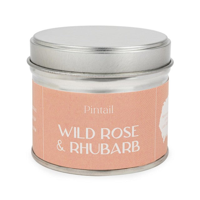 Pintail wild rose rhubarb tin candle 225g, imported from the UK