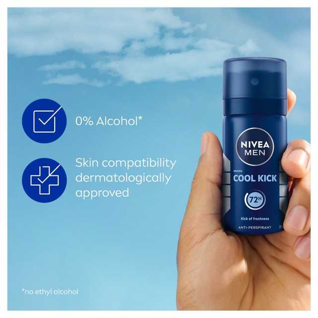 Nivea Men Cool Kick deodorant spray 35ml, imported from the UK
