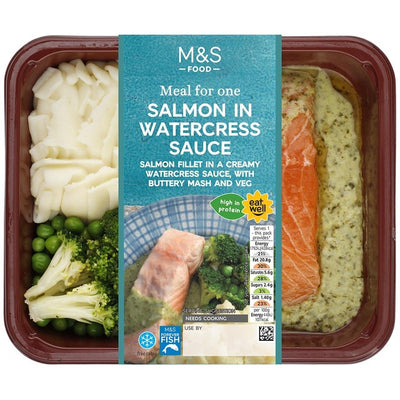 M&S Saumon M&S sauce au cresson avec purée et légumes Plat prêt à cuire 400g- Acheter en ligne sur McGrocer