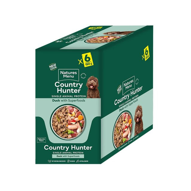 Natures Menu Duck wet dog food pouches 6 x 150g, imported from the UK