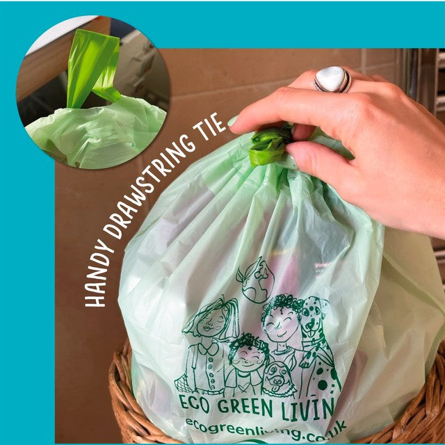 Eco Green Living compostable drawstring bin liner 8L pack - British product