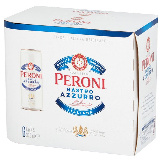 Peroni lager beer in 6x330ml cans, imported from the UK
