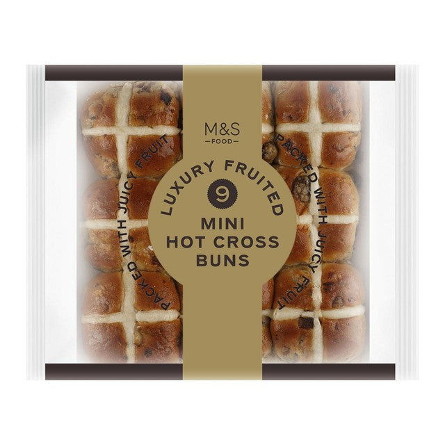 M&S Mini Hot Cross Buns 9 count, imported from the UK