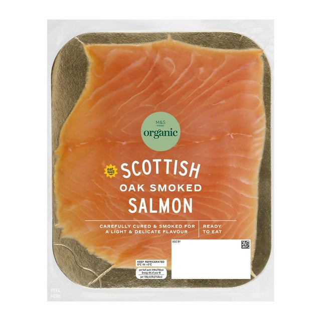 M&S organic smoked salmon 100g, imported from the UK