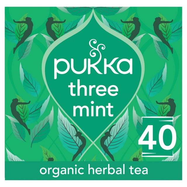 Pukka Three Mint Herbal Tea 40 bags, imported from the UK