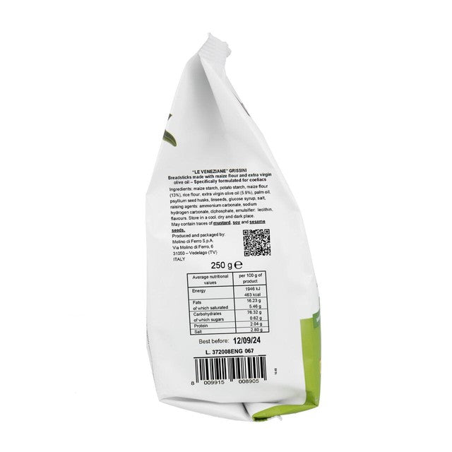 Le Veneziane gluten free grissini breadsticks 250g, UK version