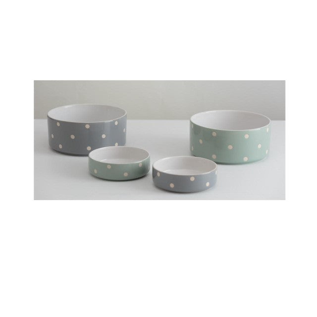 Mason Cash Polka Dot Sage pet bowl 18cm, imported from the UK