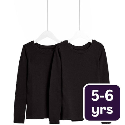 Lot de 2 hauts thermiques longs unisexes M&S Heatgen pour enfants, noir, 5-6 ans