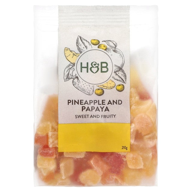 Holland & Barrett pineapple and papaya chunks dried fruit snack 210g, UK version