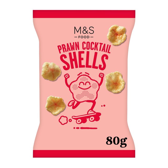 M&S Prawn Cocktail Shells 80g, imported from the UK