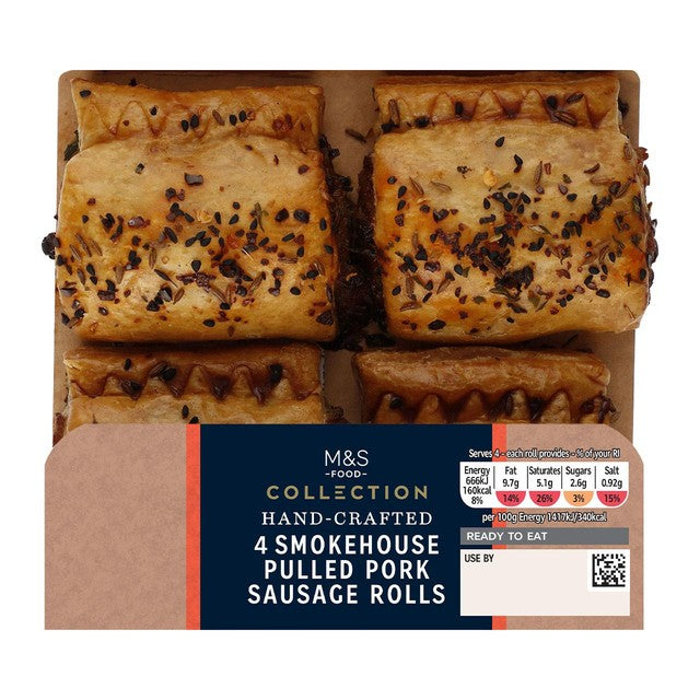 M&S pulled pork sausage rolls pack of 4, imported from the UK