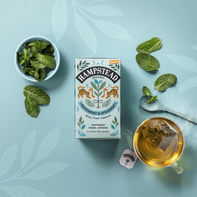 Hampstead Tea Peppermint Spearmint Organic 20 Tea Bags, imported from the UK