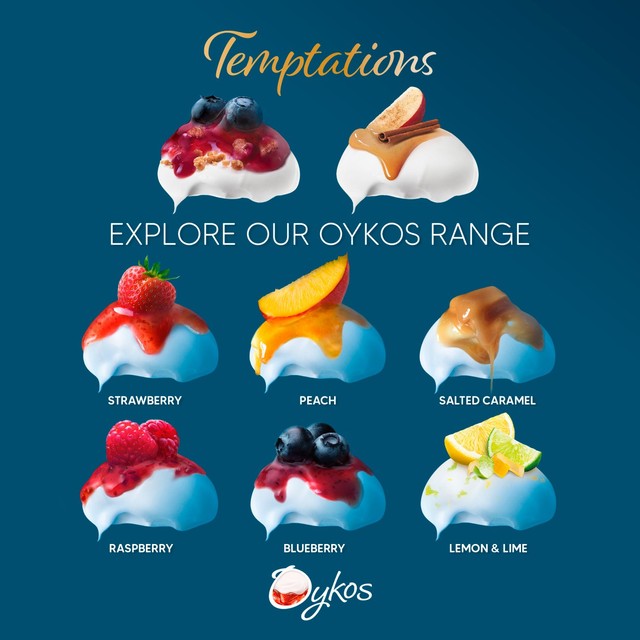 Oykos Strawberry Greek Yoghurt Dessert 4x110g, imported from the UK