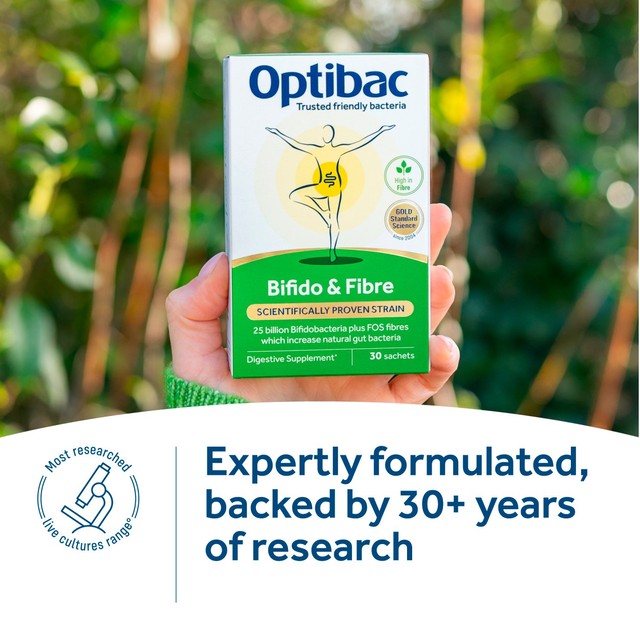 Optibac Bifido & Fibre probiotic supplement 30 sachets, imported from the UK